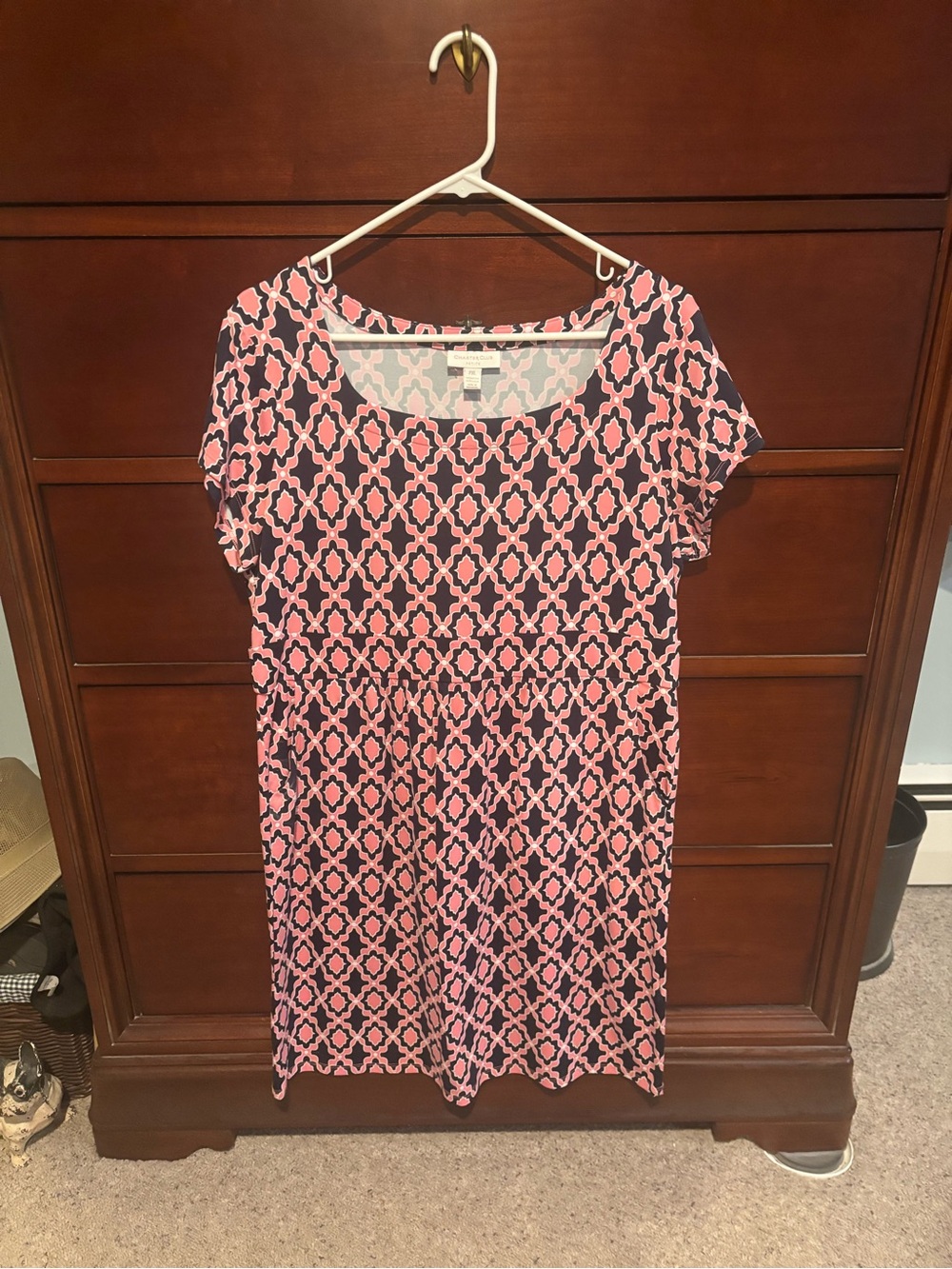 Charter Club Pink and Navy Geometric Short-Sleeve dress